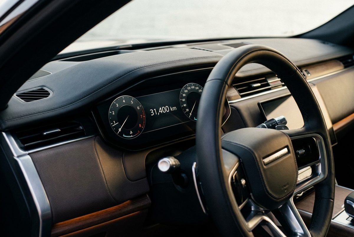 Cuadro de instrumentos digital de un coche con el kilometraje