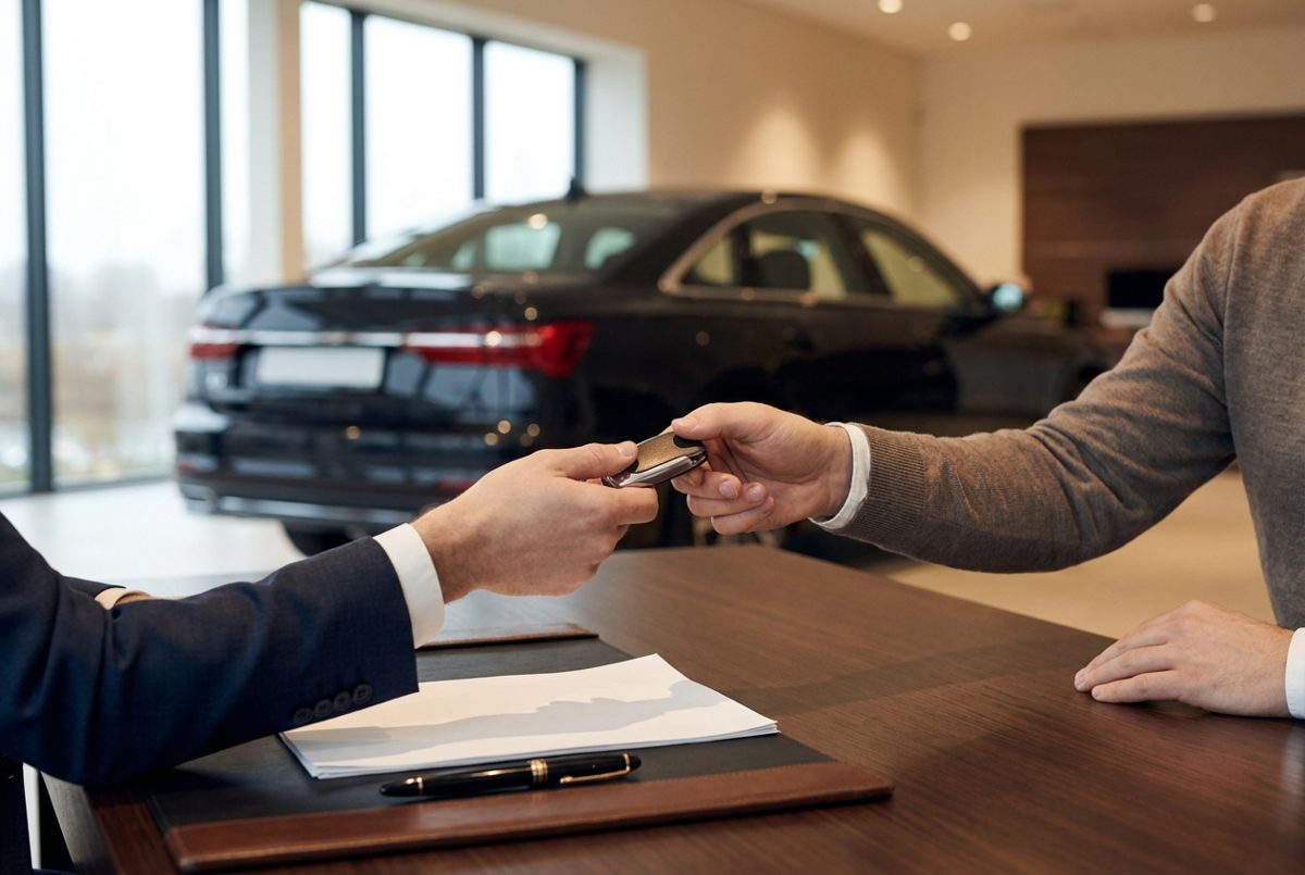 Entrega de llaves de un coche premium en un concesionario