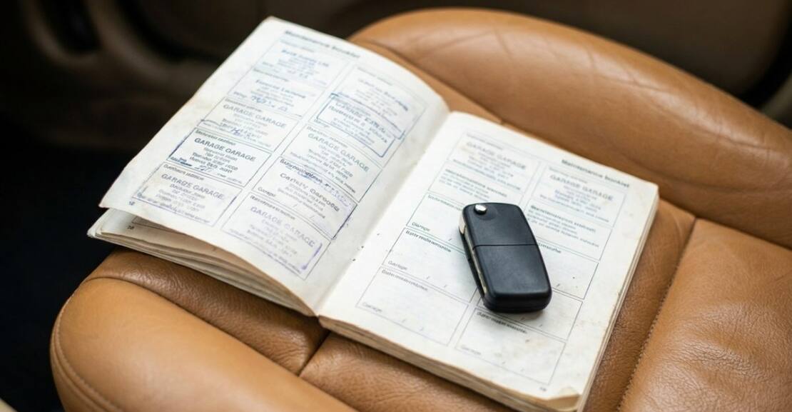 Libro de mantenimiento sellado y llave de un coche