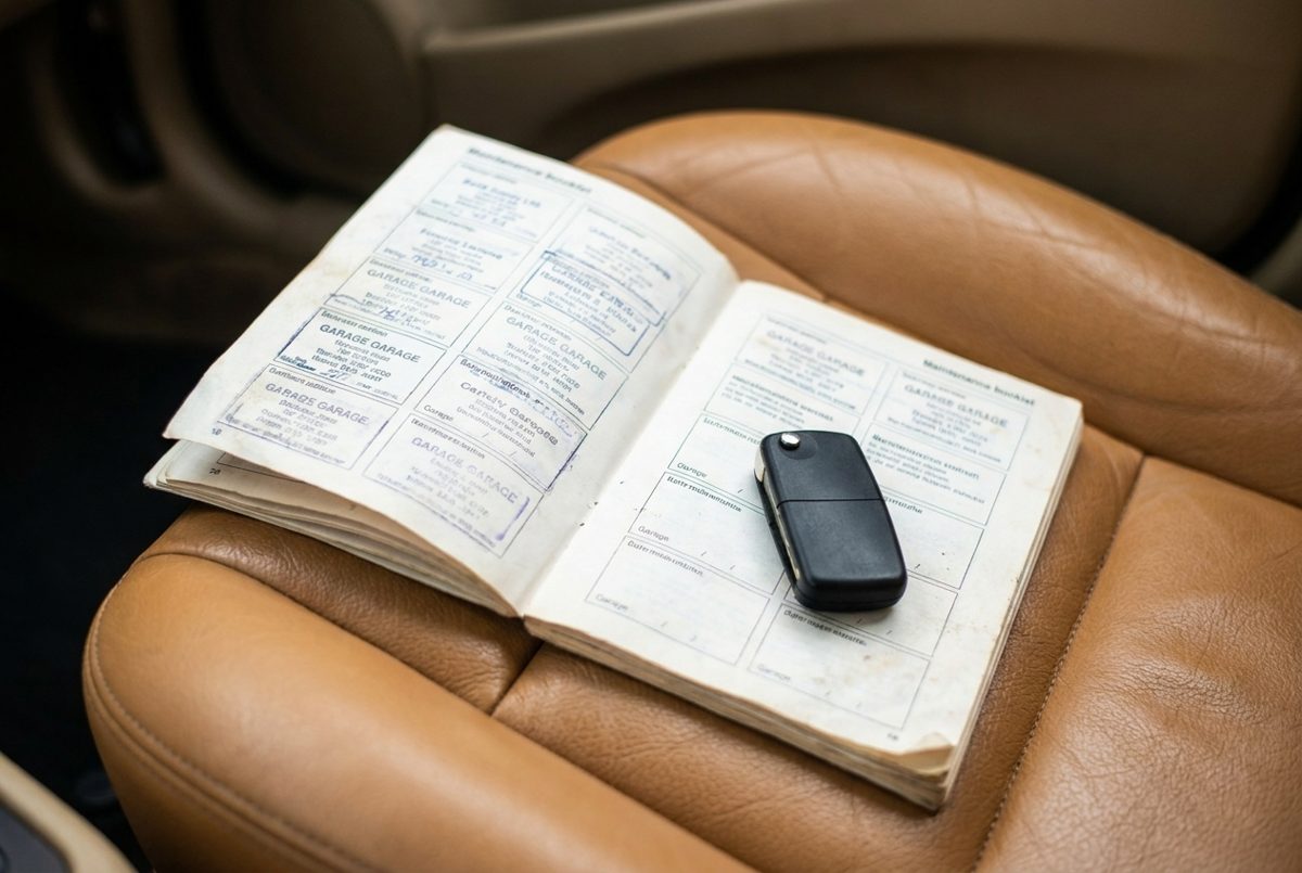 Libro de mantenimiento sellado y llave de un coche